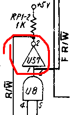 part of Commodore 128 schematic erroneously showing an inverter